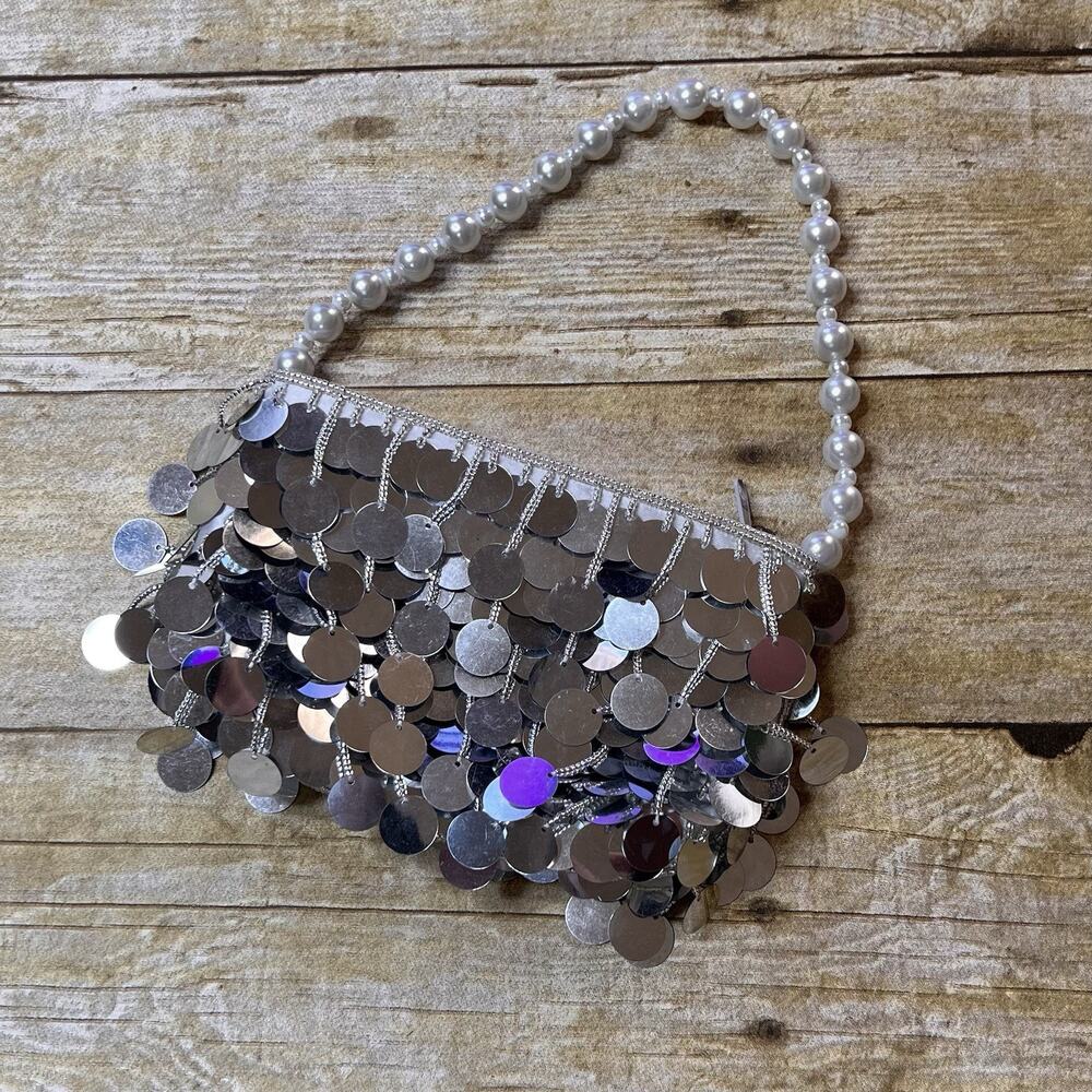 Vintage La Regale Purse • Sequined with Round Mirrors • Pearl Strap